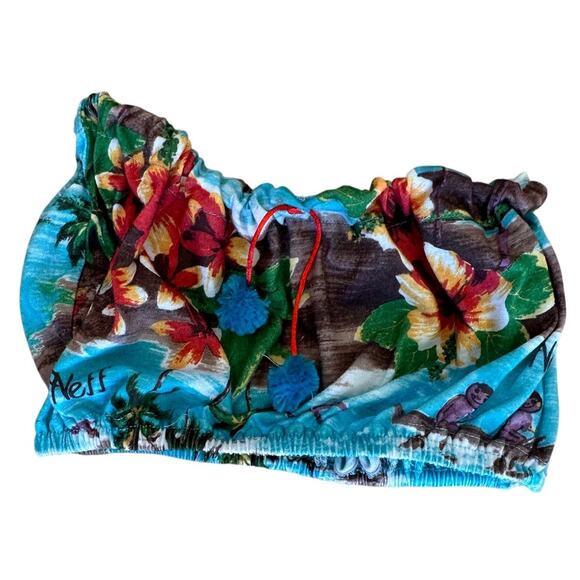 Hawaiian Cropped Bandeau XXS -SMALL Tropical One a Kind Upcycled PomPom - Picture 4 of 5